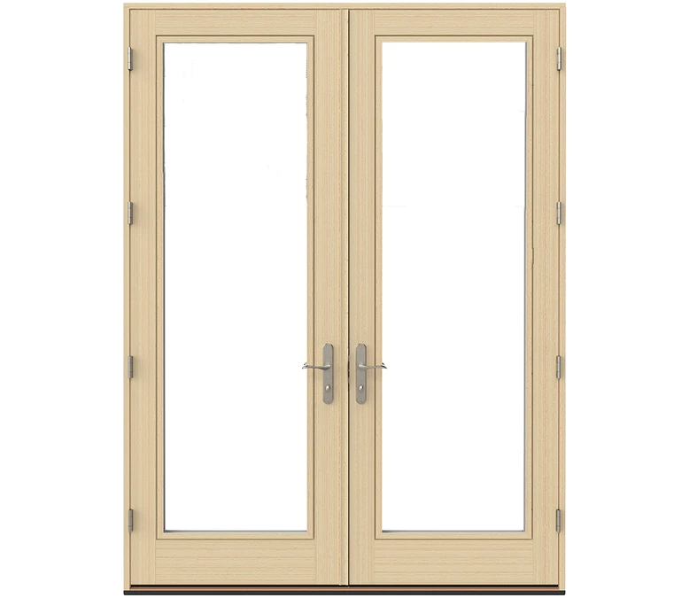 Raleigh Pella Lifestyle Series Wood Double Hinged Patio Doors